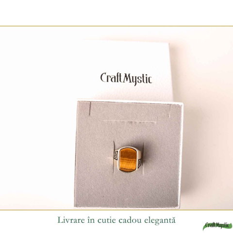 Inel Barbatesc Argint 925 cu Ochi de Tigru Dreptunghi – Protectie si Curaj [5]