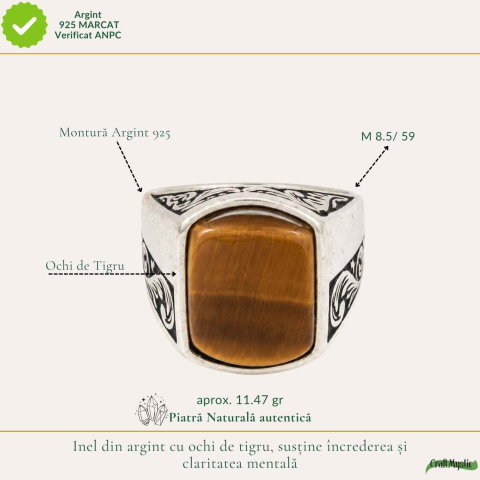 Inel Barbatesc Argint 925 cu Ochi de Tigru Dreptunghi – Protectie si Curaj [3]