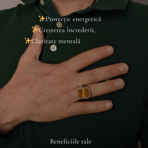 Inel Barbatesc Argint 925 cu Ochi de Tigru Dreptunghi – Protectie si Curaj [2]