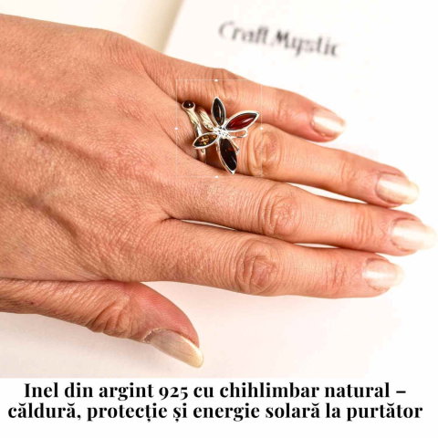 Inel Argint 925 cu Chihlimbar Natural in Forma de Fluture ajustabil – Renastere si Energie Solara [1]