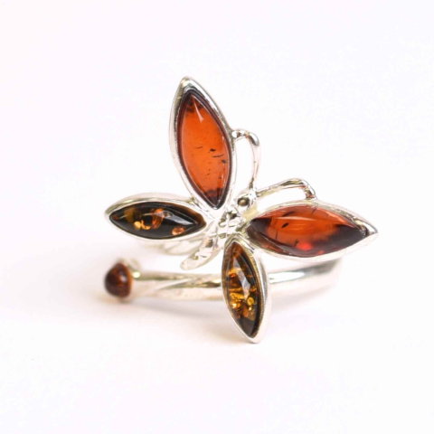 Inel Argint 925 cu Chihlimbar Natural in Forma de Fluture ajustabil – Renastere si Energie Solara [0]