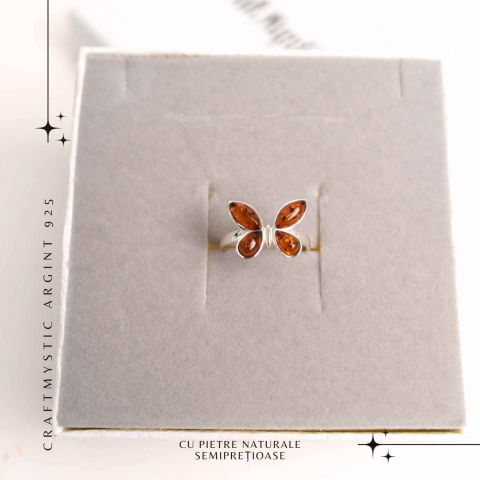 Inel ajustabil argint 925 cu chihlimbar natural forma de fluture– Simbol al elegantei si transformarii [1]