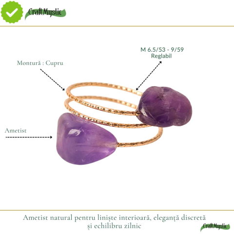 Inel cu Ametist Natural si Cupru – Claritate Interioara si Echilibru Emotional [3]