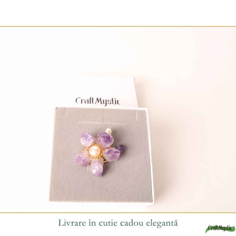 Brosa Pandantiv Floare cu Ametist Natural si Perle de Cultura – Eleganta si Armonie [5]