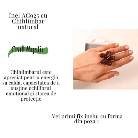 Inel din argint 925 cu chihlimbar natural – Floare a caldurii interioare [4]