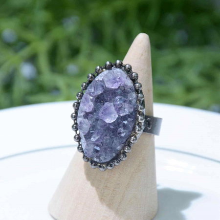 Inel Vintage cu cluster Ametist pentru Femei - Design Antic, Bijuterie de Farmec, Ideal pentru Aniversari, Zile de Nastere [4]