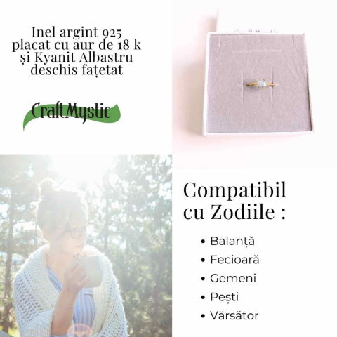 Inel cu Kyanit Albastru Deschis Fatetat din Argint 925 placat cu Aur de 18K – Claritate Mentala si Echilibru Energetic [3]