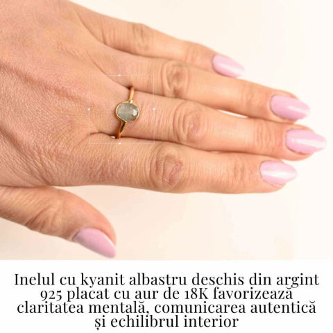 Inel cu Kyanit Albastru Deschis Fatetat din Argint 925 placat cu Aur de 18K – Claritate Mentala si Echilibru Energetic [1]