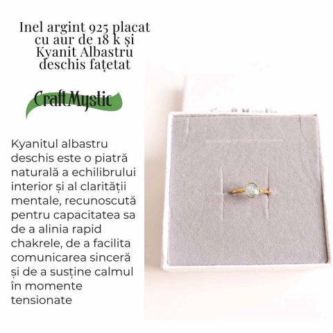 Inel cu Kyanit Albastru Deschis Fatetat din Argint 925 placat cu Aur de 18K – Claritate Mentala si Echilibru Energetic [2]
