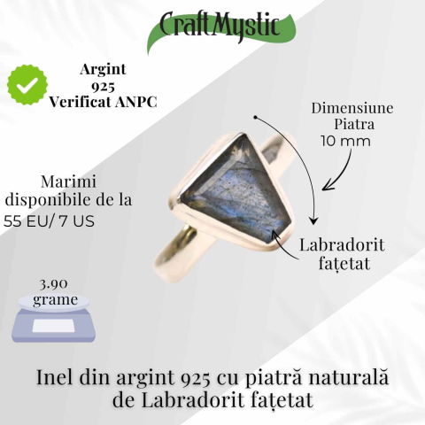 Inel Argint 925 cu Labradorit fatetat  froma Triunghi – Protectie si Putere Interioara [4]