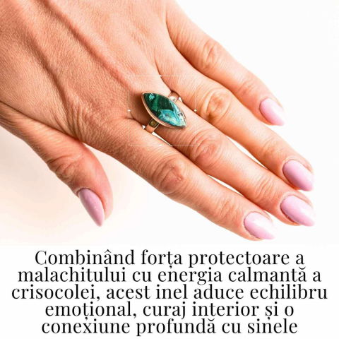 Inel cu Malachit si Crisocola Montura din Argint 925 –  Echilibru emotional si protectie energetica, 6.80gr [4]