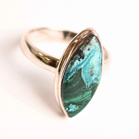 Malachit cu Crisocola - Inel cu Malachit si Crisocola Montura din Argint 925 –  Echilibru emotional si protectie energetica, 6.80gr