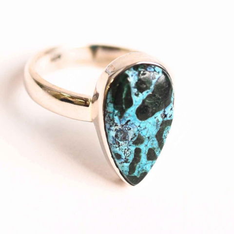 Bijuterii Semiprețioase - Inel cu Malachit si Crisocola Montura din Argint 925 –  Protectie energetica si echilibru emotional, 6.32 gr - Copie