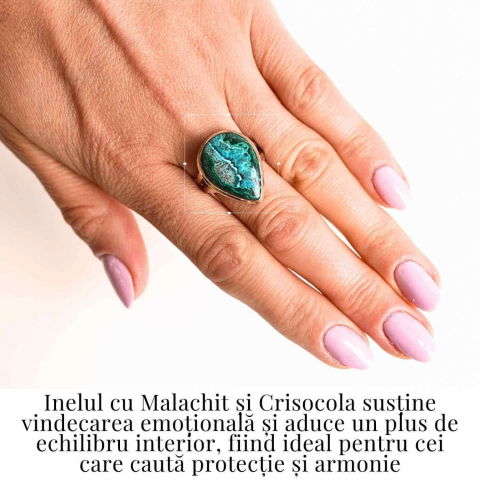 Inel cu Malachit si Crisocola Montura din Argint 925 –  Protectie energetica si echilibru emotional, 6.32 gr - Copie [6]