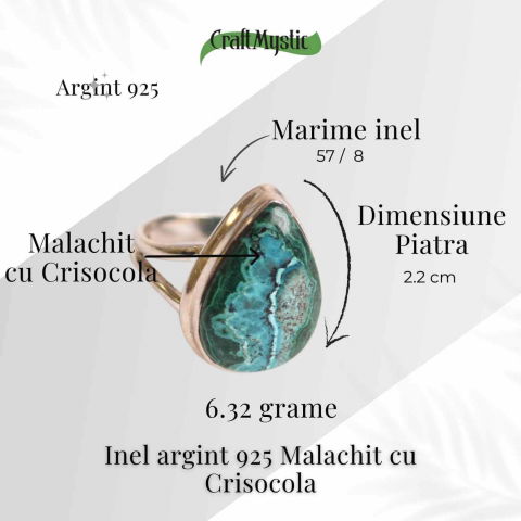 Inel cu Malachit si Crisocola Montura din Argint 925 –  Protectie energetica si echilibru emotional, 6.32 gr - Copie [7]