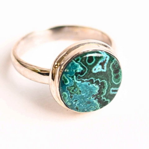Inel cu Malachit si Crisocola Montura din Argint 925 –  Protectie energetica si echilibru emotional, 6.12 gr [0]