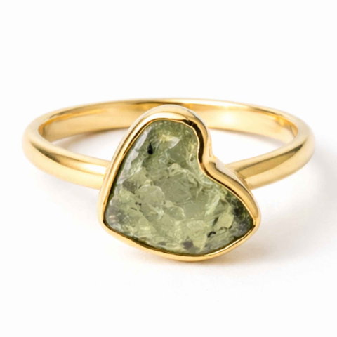 Bijuterii Semiprețioase - Inel cu Moldavit Autentic si Argint 925 Placat cu Aur 18K, M9.5/61 - Crestere Spirituala si Forta Interioara