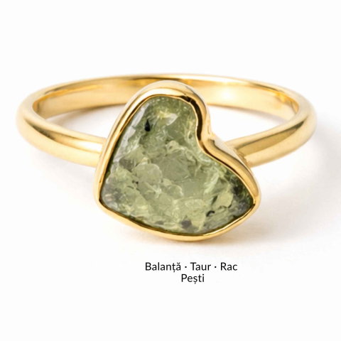 Inel cu Moldavit Autentic si Argint 925 Placat cu Aur 18K, M9.5/61 - Crestere Spirituala si Forta Interioara [4]