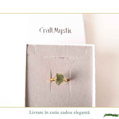 Inel cu Moldavit Brut si Argint 925 Placat Aur 18K, M8.5/58 - Protectie si Intuitie [5]