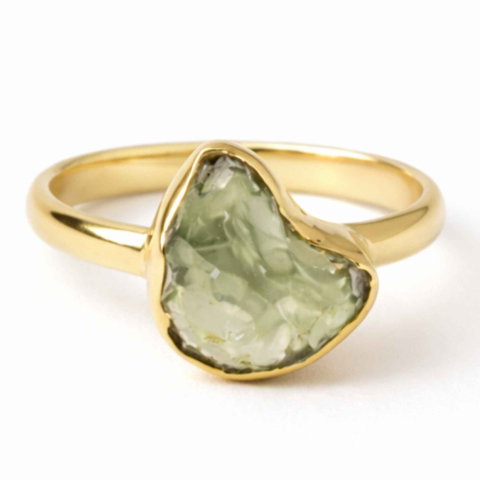 Bijuterii Semiprețioase - Inel Elegant cu Moldavit Natural, Argint 925 Placat cu Aur 18K, M8/56 - Vibratii Inalte