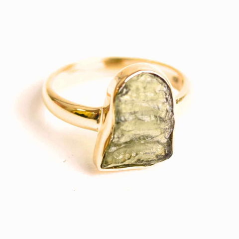 Leu - Inel cu Moldavit din Argint 925 placat cu Aur de 18K – Activare Energetica si Evolutie Spirituala, 2.85 gr