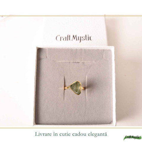 Inel cu Moldavit Autentic si Argint 925 Placat cu Aur 18K, M9.5/61 - Crestere Spirituala si Forta Interioara [5]