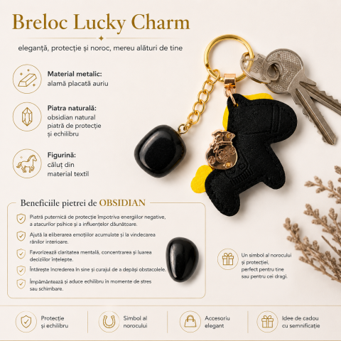 Breloc cu Obsidian Natural si Calut Norocos – Protectie, Curaj si Echilibru Zilnic [1]