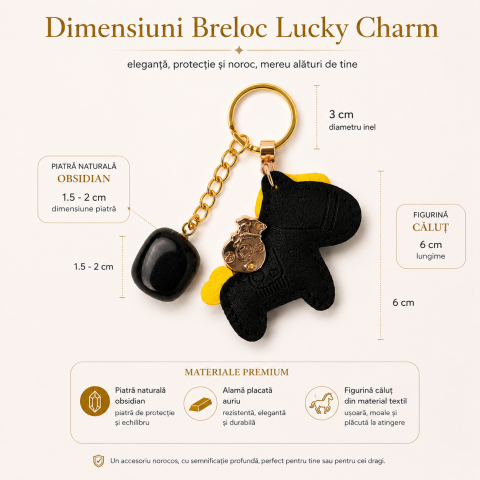 Breloc cu Obsidian Natural si Calut Norocos – Protectie, Curaj si Echilibru Zilnic [5]