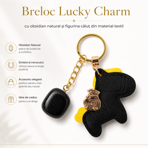 Breloc cu Obsidian Natural si Calut Norocos – Protectie, Curaj si Echilibru Zilnic [2]