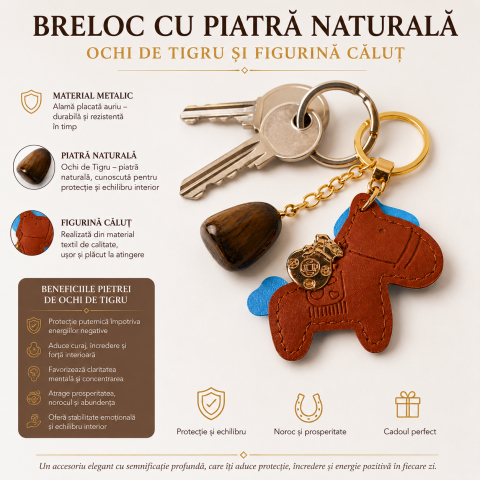 Breloc cu Ochi de Tigru Natural și Căluț – Protecție, Curaj și Noroc Zilni [1]