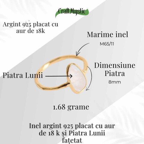 Inel cu Piatra Lunii fatetat din Argint 925 placat cu Aur de 18K 1.50 gr M53.5/7 – Intuitie Amplificata si Echilibru Emotional [1]