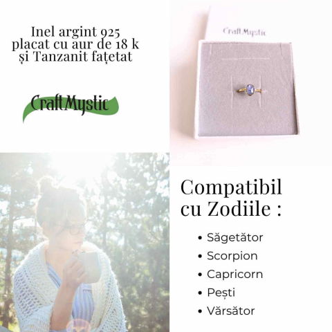 Inel cu Tanzanit Fatetat din Argint 925 placat cu Aur de 18K 1.53 gr M53/6.5 – Claritate Mentala si Activare Spirituala [3]