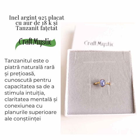 Inel cu Tanzanit Fatetat din Argint 925 placat cu Aur de 18K 1.53 gr M53/6.5 – Claritate Mentala si Activare Spirituala [4]