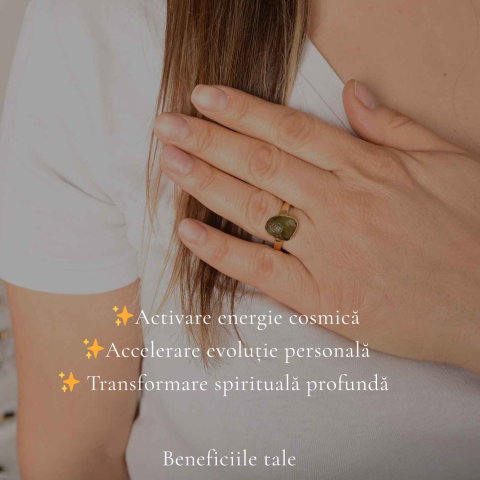 Inel cu Moldavit Natural si Argint 925 Placat Aur 18K, M10.5/63 - Energie Universala [2]