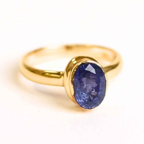 Cristale pentru zodii - Inel argint 925 placat cu aur 18K si Tanzanit oval fatetat