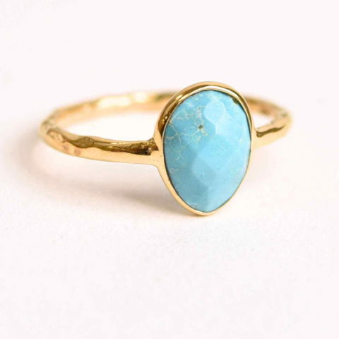 Echilibrare Energetica - Inel argint 925 placat cu aur 18K si Turcoaz natural fatetat – Protectie, claritate și comunicare