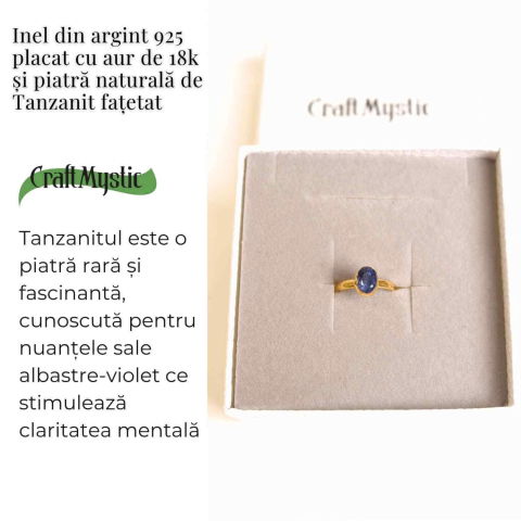 Inel argint 925 placat cu aur 18K si Tanzanit oval fatetat [2]