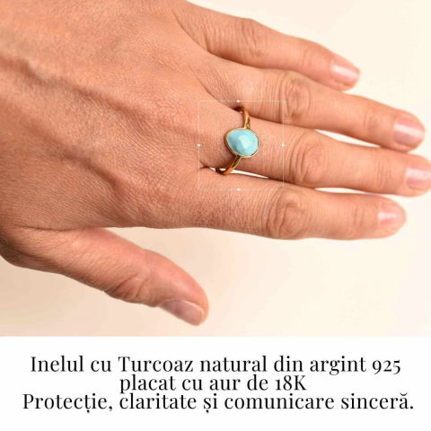 Inel argint 925 placat cu aur 18K si Turcoaz natural fatetat – Protectie, claritate și comunicare [3]