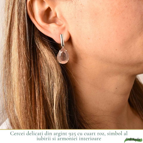 Cercei Argint 925 cu Cuart Roz Lacrima – Iubire si Echilibru Emotional [1]