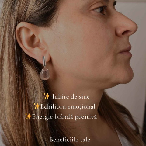 Cercei Argint 925 cu Cuart Roz Lacrima – Iubire si Echilibru Emotional [2]