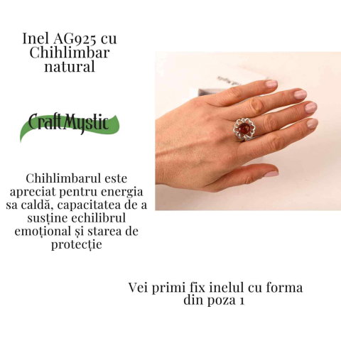 Inel floral din argint 925 cu chihlimbar natural – Calm si armonie [2]