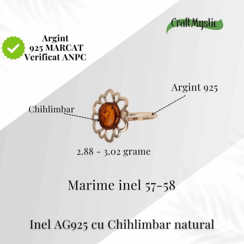 Inel floral din argint 925 cu chihlimbar natural – Calm si armonie [3]
