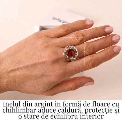 Inel floral din argint 925 cu chihlimbar natural – Calm si armonie [1]