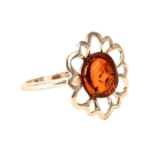 Inele - Inel floral din argint 925 cu chihlimbar natural – Calm si armonie