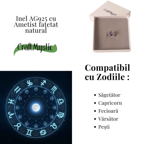 Inel din argint 925 cu ametist fatetat lacrima, pentru calm si claritate interioara [4]