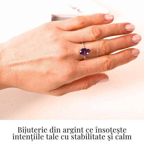 Inel din argint 925 cu ametist fatetat lacrima, pentru calm si claritate interioara [1]