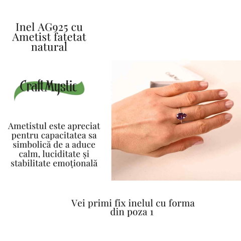Inel din argint 925 cu ametist fatetat lacrima, pentru calm si claritate interioara [2]