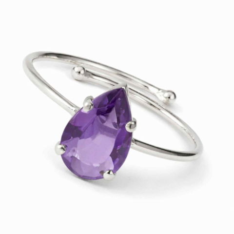 Capricorn - Inel din argint 925 cu ametist fatetat lacrima, pentru calm si claritate interioara
