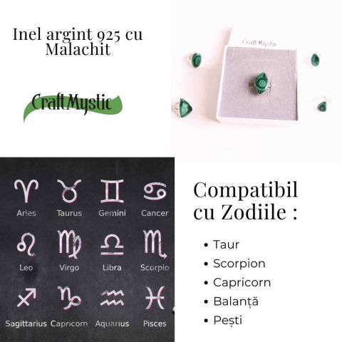 Inel din Argint 925 cu Malachit Natural 7.36 gr M52/6–Protectie Energetica si Echilibru Emotional in Timpul Transformarilor Interioare [4]