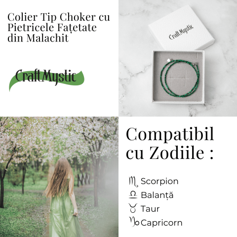 Energie si Echilibru – Choker din Otel Inoxidabil cu Malachit Natural Fatetat [4]